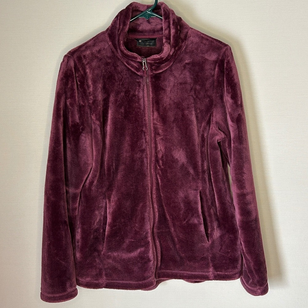 Heatkeep Full Zip Faux Fur Fleece Jacket Burgundy Mock Neck L/G Cozy Fall Gorp